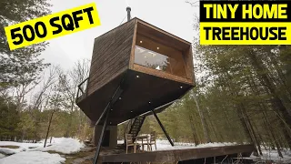 ULTRA-MODERN 500sqft TINY HOME TREEHOUSE w/ Hot Tub & Pond!