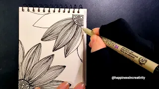 Easy Things to Draw When Bored | Art Therapy Series #179 | Line Art | Sunflower Art | Easy Drawing