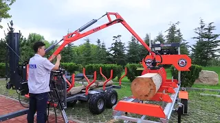 ATV log trailer with crane, portable sawmill and firewood processor from RIMA Machinery.