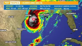 Friday 1 pm Hurricane Delta update: Storm drops to category-2 as it races toward Louisiana