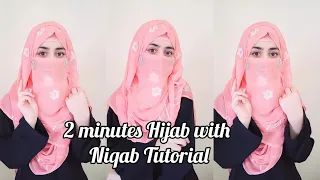 2 minutes Hijab with Niqab Tutorial || How I Do My Niqab Styles & use Hijab as a cap || zainab__