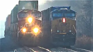 Double and Triple Train Meets With DPU, 4 CSX + BNSF Engines on 180 Car Oil Train! NS and CP Trains!