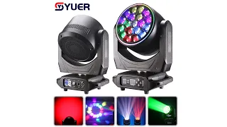 YUER™️ LED 19x40W RGBW Bee Eye Beam Zoom Wash With Light Strip Circle Rotate Moving Head Stage Light