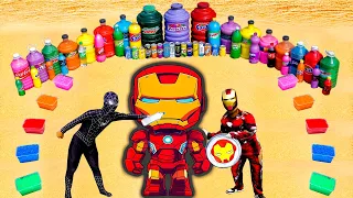 How to make IRON MAN with Orbeez, Big Mtn Dew, Fanta, Coca Cola & Popular Sodas vs Mentos