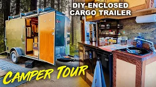 FULL TOUR | Cargo Utility Trailer Camper Toy Hauler Conversion Build Out - Stealth Off-Grid Camping