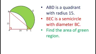 In the figure, there is a quadrant of a circle, there is a semicircle and there is a right triangle.