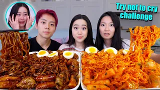 BLACK BEAN SPICY RICE CAKES vs SPICY KOREAN RICE CAKES (Tteokbokki) MUKBANG