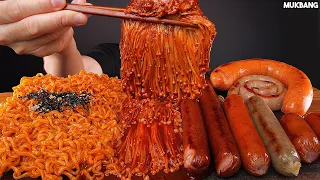 ASMR MUKBANG | Sausage & Spicy Enoki Mushrooms & Fire Noodles EATING 불닭볶음면 소세지 팽이버섯 킬바사 먹방