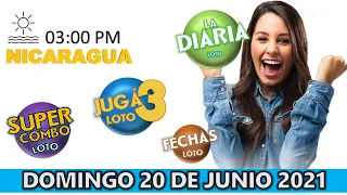 Sorteo 03 pm Loto NICARAGUA, La Diaria, jugá 3, Súper Combo, Fechas, Domingo 20 de junio 2021 |✅🥇🔥💰