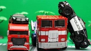 Optimus Prime, Barricade Police Car Transformers Autobot Legendary stop motion! Lego Robot Aventure