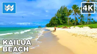 [4K] Kailua Beach in Oahu Hawaii USA - Walking Tour & Travel Guide 🎧 Relaxing Beach Waves Sound