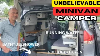 Best DIY Minivan Camper I've seen/ sleeps 2, shower, kitchen, running water & more