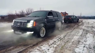 Cadillac Escalade Goes Up To The Hill Off Road Pulls Touareg