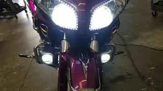 Honda Goldwing audio upgrade with 8" hertz woofer and LED headlights upgrade Stinger 700x4