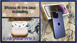 iPhone 14 Pro Max Deep Purple (aesthetic unboxing ASMR) + Accessories/Cases + Airpods Pro 2