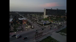 Sunset Over Galveston's Rainforest Cafe & San Luis Resort (4K Drone)