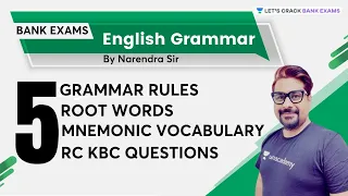 5 Grammar Rules I 5 Root Words I 5 Mnemonic Vocabulary I 5 RC KBC Questions | Narendra sir