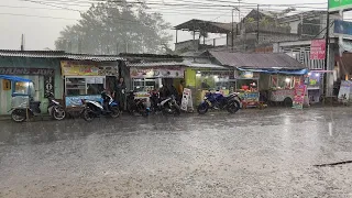 Heavy Rain and Thunder in a Bustling Small Town | Fall Asleep immediately with the sound of rain