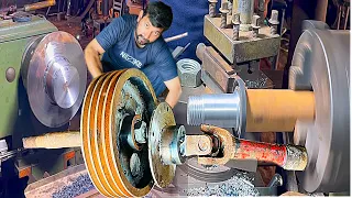Wonderful process of making Silage Machine Pully and Soft and pto attach soft plate On lathe machine