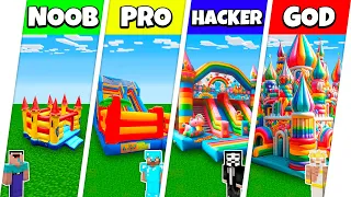 Minecraft Battle: NOOB vs PRO vs HACKER vs GOD: BOUNCY CASTLE HOUSE BASE BUILD CHALLENGE / Animation