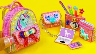 DIY Miniature UNICORN School Supplies ~ Backpack, Notebook, Pen, Pencil Case