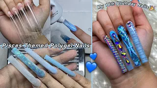 PISCES THEMED POLYGEL NAILS♓️ DOING MY 18TH BIRTHDAY NAILS PT 1 | Nail Tutorial