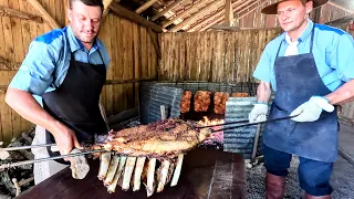 Churrasco raiz no CTG - Centro de Tradições: Costela janela, matambre recheado, porco e linguiça