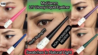 MyGlamm LIT Glossy Liquid Eyeliner review & eyes swatches | Poojastyles1 #myglammcoloreyeliners