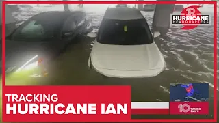 Flooded parking garage, cars underwater in Naples, Florida