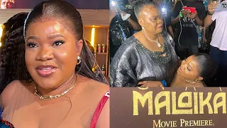 TOYIN ABRAHAM SO RESPECTFUL! GOES DOWN ON KNEES FOR PEJU OGUNMOLA@MALAIKA MOVIE PREMIERE