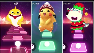 Baby Shark Vs Pikachu Vs Dino || Tiles Hop EDM Rush Games Dance