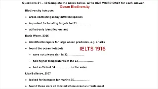 Ocean Biodiversity | IELTS LISTENING TEST | SECTION-4