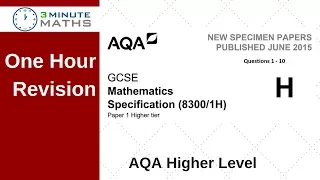 One Hour Revision - AQA GCSE Higher Maths Non Calc Questions 1 - 10