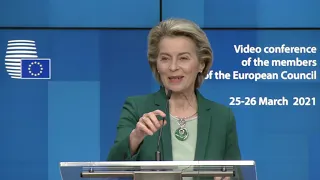 Ursula von der Leyen with EU leaders back tightening vaccine exports at Brussels Summit #EUCO