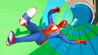GTA 5 SPIDERMAN Water Slides RAGDOLLS - Spiderman, Hulk, Iron man, Spider-Man (Euphoria Ragdolls)