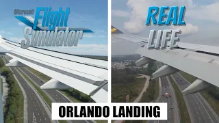 Microsoft Flight Simulator (FS2020) vs Real Life | Wing View Landing in Orlando Int'l