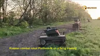 Russian combat robot Platform-M on a firing training