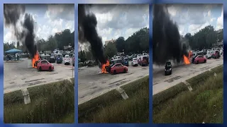Car catches fire and EXPLODES in SeaWorld Orlando parking lot