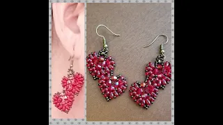 Twin Hearts Beaded Earrings How to make DIY Beading Tutorial using Superduo and Fire Polish