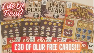 A £30 mix of scratch cards, £30 of £5 and £2 scratch cards.
