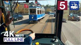 🇨🇭 Cab Ride Zurich Tram Line 5 Driver's View | Laubegg - Kirche Fluntern Full Line [4K]