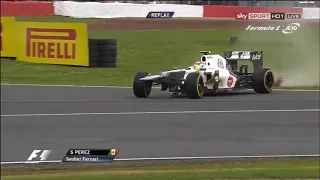 F1 2012 Britain FP3 Perez Off Loses Front Wing