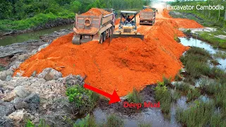 Full Video Techniques Driver Bulldozer Moving Special Soil Building Road And 25 Ton Truck Dumping