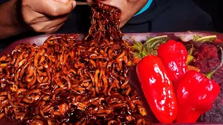 BLACK BEAN NOODLES (JAJANGMYEON) + 3 KING CHILLI 🌶️🌶️🌶️ || NORTH EAST INDIA MUKBANG