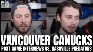 JT Miller & Quinn Hughes React to Vancouver Canucks Series Win vs. Nashville Predators | Post-Game