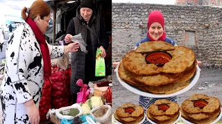 Delicious KUTAB with minced meat, Uzbek chebureks, cooked in the village on a fire