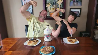 Eating pancakes with Devon Larratt