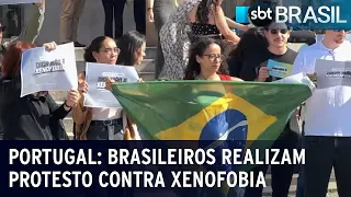 Portugal: brasileiros realizam protesto contra xenofobia | SBT Brasil (16/05/23)