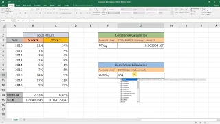 Covariance and Correlation of Stocks in Excel