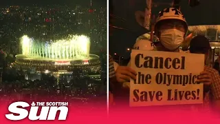 Fireworks mark the opening ceremony of Tokyo Olympics amid protests outside stadium